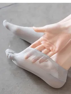 Women summer thin five toe boat socks shallow mouth breathable mesh invisible socks grey
