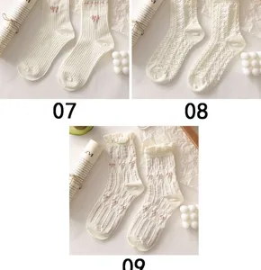 White lace bow mid-tube socks women spring summer cute college style breathable long socks