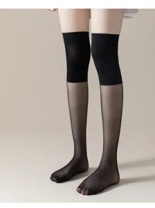 Black over-the-knee sheer stockings, breathable summer thin long socks with knee protection design.