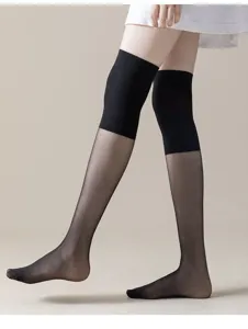 Close-up view of summer thin sheer knee-high stockings with knee protection design.