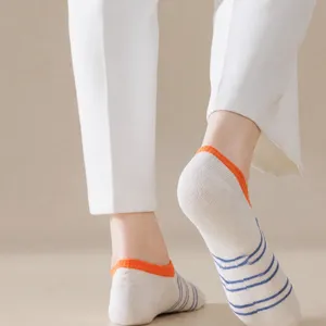 Women short boat socks summer thin invisible anti-slip striped ankle socks casual.