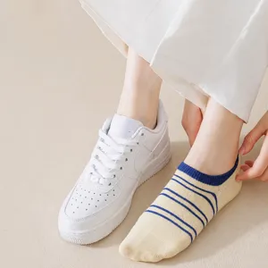 Women invisible socks summer thin low cut striped boat socks non slip casual daily wear