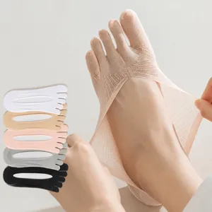 Women five toe socks breathable mesh summer invisible shallow mouth anti slip short socks 5 pairs