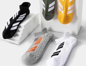Athletic short crew socks with grip soles, breathable cushioned sports socks for men and women.