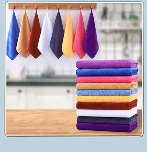 Detail view of thickened absorbent microfiber cleaning cloth for kitchen and household daily use.