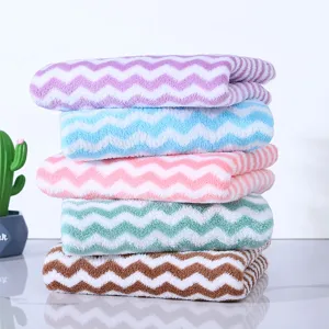Thickened Coral Fleece Face Towel Soft Absorbent Wavy Stripe Bathroom Hand Towel Household Hotel Daily Use