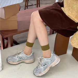 Women color block ribbed striped mid tube socks casual fashion autumn winter wear