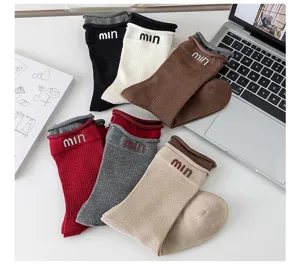 Women autumn winter mid tube stack socks double layer lace stylish casual hosiery