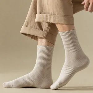 Men Women Solid Color Ribbed Mid Calf Socks Breathable Deodorant Casual Daily Wear