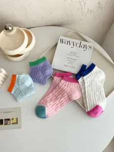 Summer women's colorblock mesh short socks, breathable hollow out cute sweet style daily wear.