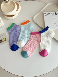 Detailed view of summer women contrast color mesh short socks sweet hollow breathable hosiery