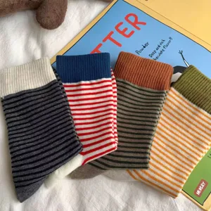 Women color-block ribbed cuff striped socks casual autumn winter fashion mid-tube socks