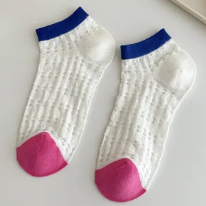 Summer women hollow mesh ankle socks color block casual breathable short socks flat lay main image