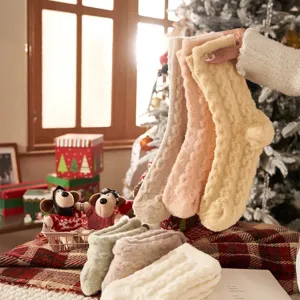 Chaussettes femme en peluche torsadée hiver chaud polaire corail douillettes chaussettes