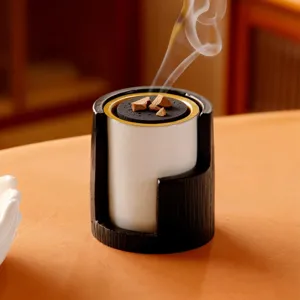Modern Middle Eastern incense burner with wood grain texture for home aromatherapy decor.