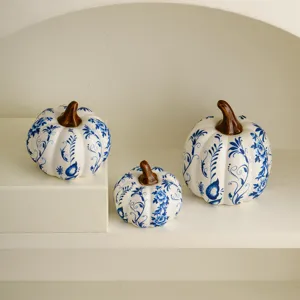 Nordic creative blue and white porcelain pumpkin ornaments set for desktop home decor display