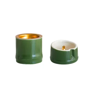 Bruciatore di incenso in ceramica verde bambu, incensiere da tavolo creativo per casa