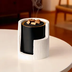 Modern Arabic bukhoor incense burner with bark texture white shell, perfect desktop home decor.