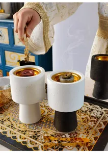 Modern Arabic style concrete incense burner with gold inner lining for home decor and holiday.