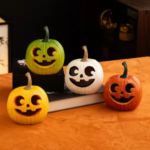 Halloween Resin Pumpkin Figurine Carved Jack O Lantern Decorative Ornaments For Home Desktop Harvest Festival Party