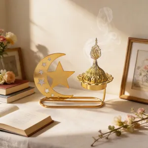Middle Eastern Golden Hollow Star Moon Incense Burner Metal Aromatherapy Censer Desktop Decorative Ornament