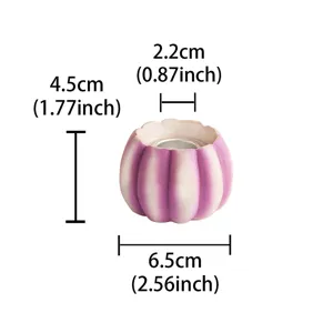 Purple resin pumpkin candle holder detail view, exquisite small decorative ornament with measurements.