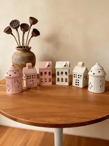 Set de bougeoirs maison creuse en céramique, porte-bougies décoratifs pour la maison et la table.