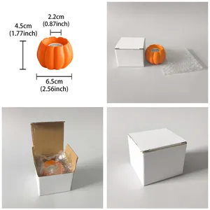 Resin small pumpkin candle holder for Halloween decoration, detailed size showcase with gift box.