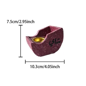 Creative resin boat-shaped incense burner with Arabic calligraphy and gold insert, 10.3cm.