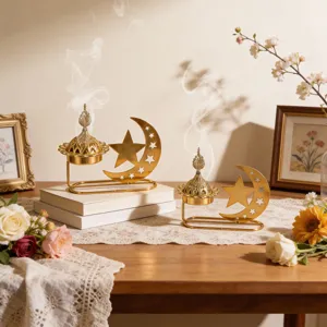 Golden hollow star and moon incense burner Arabic aromatherapy home decor centerpiece
