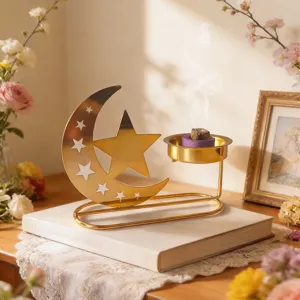 Gold Hollow Star Moon Incense Burner Arabic Aromatherapy Middle Eastern Home Decor