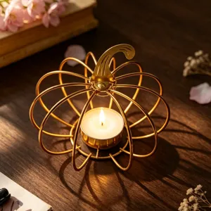 Halloween Pumpkin Candle Holder Iron Wire Hollow Tealight Candleholder Table Centerpiece Home Room Party Decor