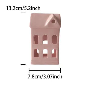 Bougeoir maison en céramique rose photophore ajouré déco maison ornement de table
