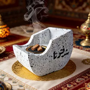 Arabic Style Resin Incense Burner Creative Boat Shape Aromatherapy Censer With Arabic Calligraphy For Home Office Decor