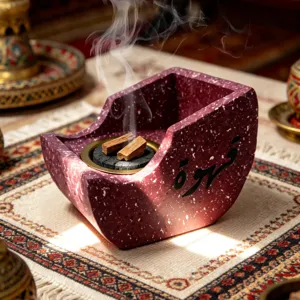 Creative resin boat-shaped incense burner with Arabic calligraphy, ideal for home decor.