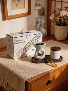 Juego de quemador de incienso de resina creativa con bandeja tarro y caja para decoracion del hogar
