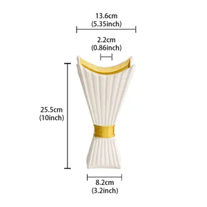 Detailed dimension view of the Middle Eastern style white and gold striped candlestick holder.