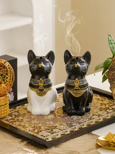 Egyptian cat incense burner home decor resin aromatherapy table ornament detail