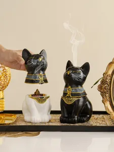 Egyptian cat incense burner resin aroma diffuser for home decor and meditation spaces