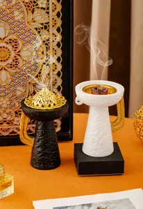Inciensario arabe cupula de mezquita ceramica dorada artesania para decoracion hogar