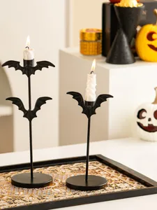Ensemble de bougeoirs chauve-souris d'Halloween, support en fer noir pour déco table.
