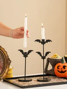 Ensemble de bougeoirs chauve-souris en fer Halloween, déco de table gothique noire bougies.