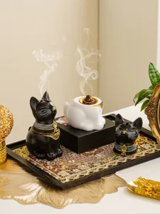 Modern Egyptian cat incense burner home decor set aroma diffuser resin craft ornament