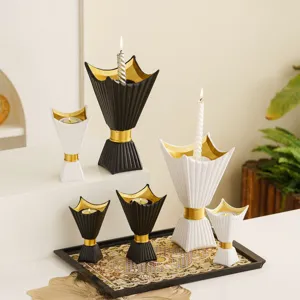 Middle Eastern style black white gold candle holder set desktop decorative aromatherapy candle stand