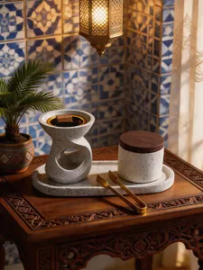 Moderno juego de quemador de incienso de resina hueca con tarro para decoracion.