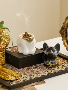 Egyptian cat incense burner home decor cone sandalwood holder aroma diffuser resin craft