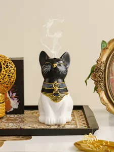 Egyptian cat incense burner black white resin aromatic censer home decor table ornament