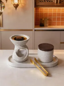 Conjunto moderno de quemador de incienso de resina con bandeja para decoracion del hogar.
