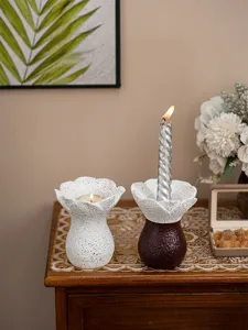 Resin flower candle holder detail showing exquisite craftsmanship for home tabletop decor.