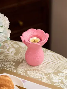Pink resin flower candle holder art aromatherapy decor for home desktop setup detail view.